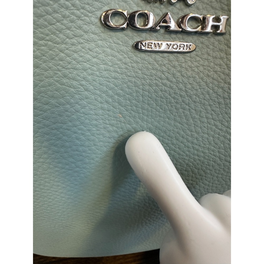 *Flawed Coach Town Bucket Bag 91122 Seafoam Blue Pebble Leather Crossbody Purse - Picture 14 of 16